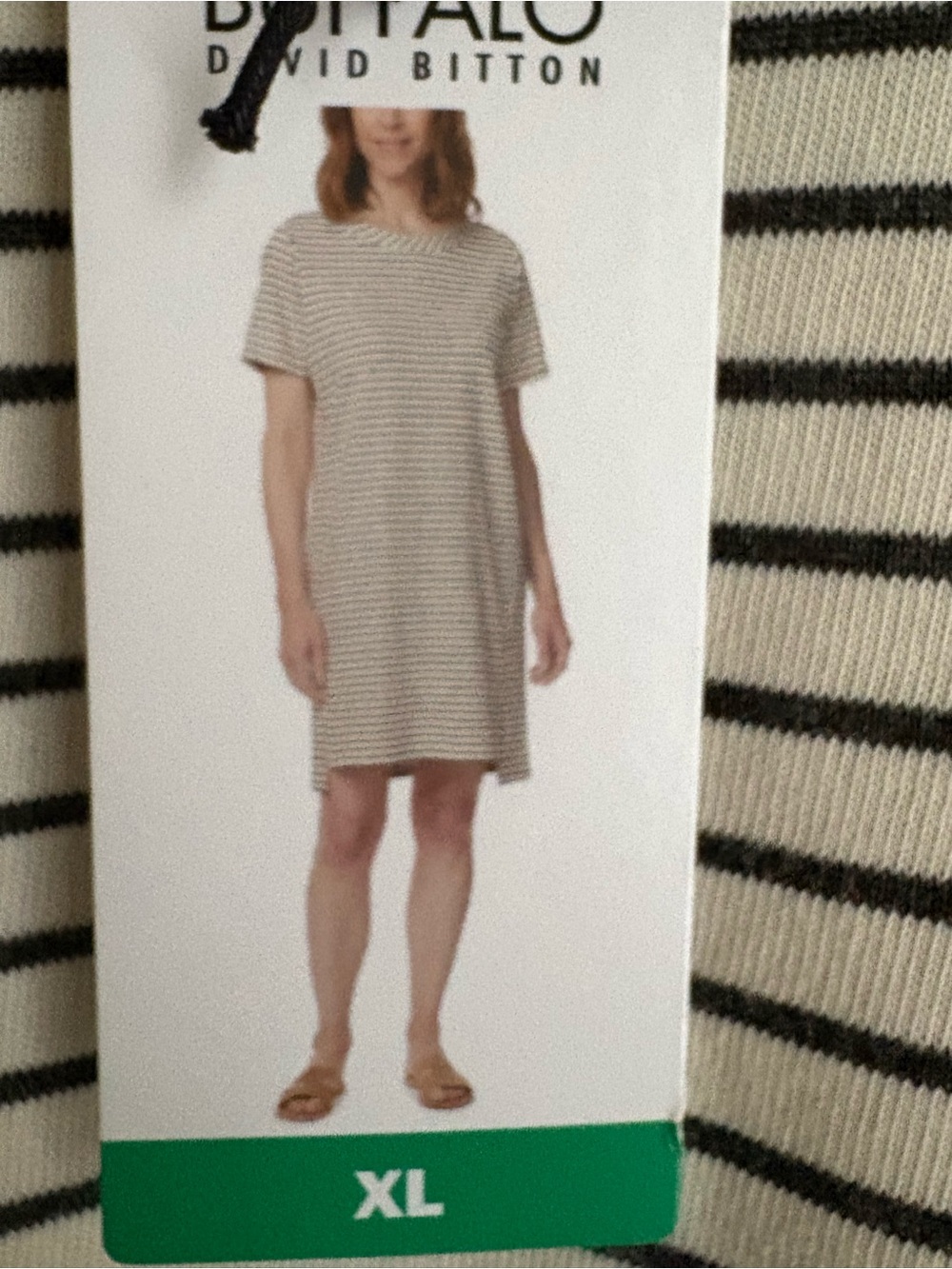 Buffalo David Bitton Cream and Black Striped T-Shirt Dress